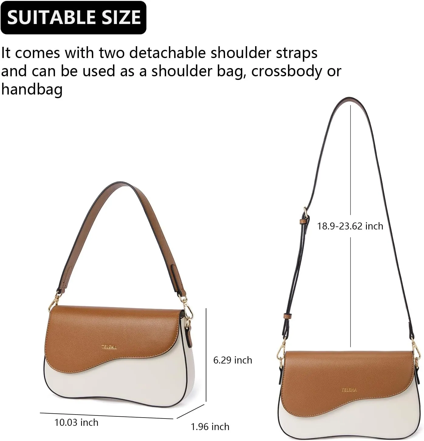 Telena Shoulder Bag for Women Vegan Leather Women's Shoulder Purses Handbags with 2 Removable Strap Crossbody Bag Purses
