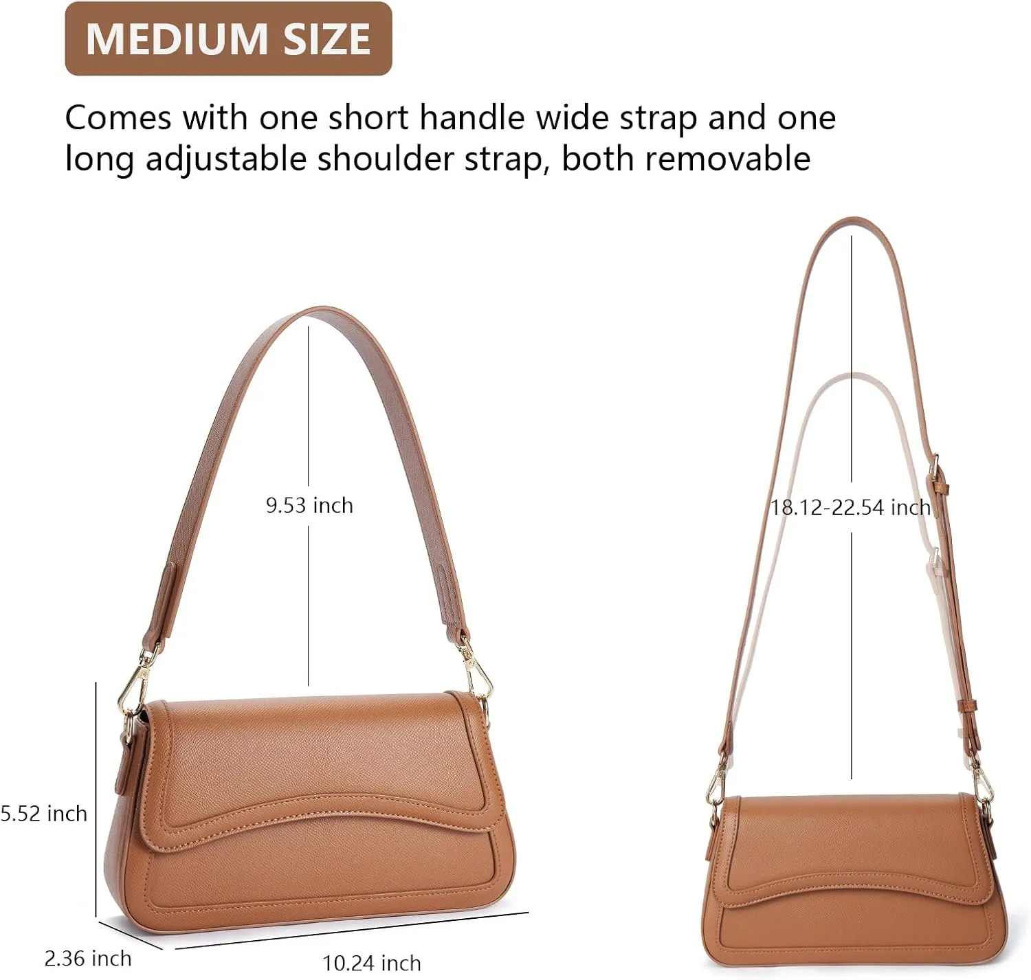Telena Shoulder Bag for Women Vegan Leather Women's Shoulder Purses Handbags with 2 Removable Strap Crossbody Bag Purses