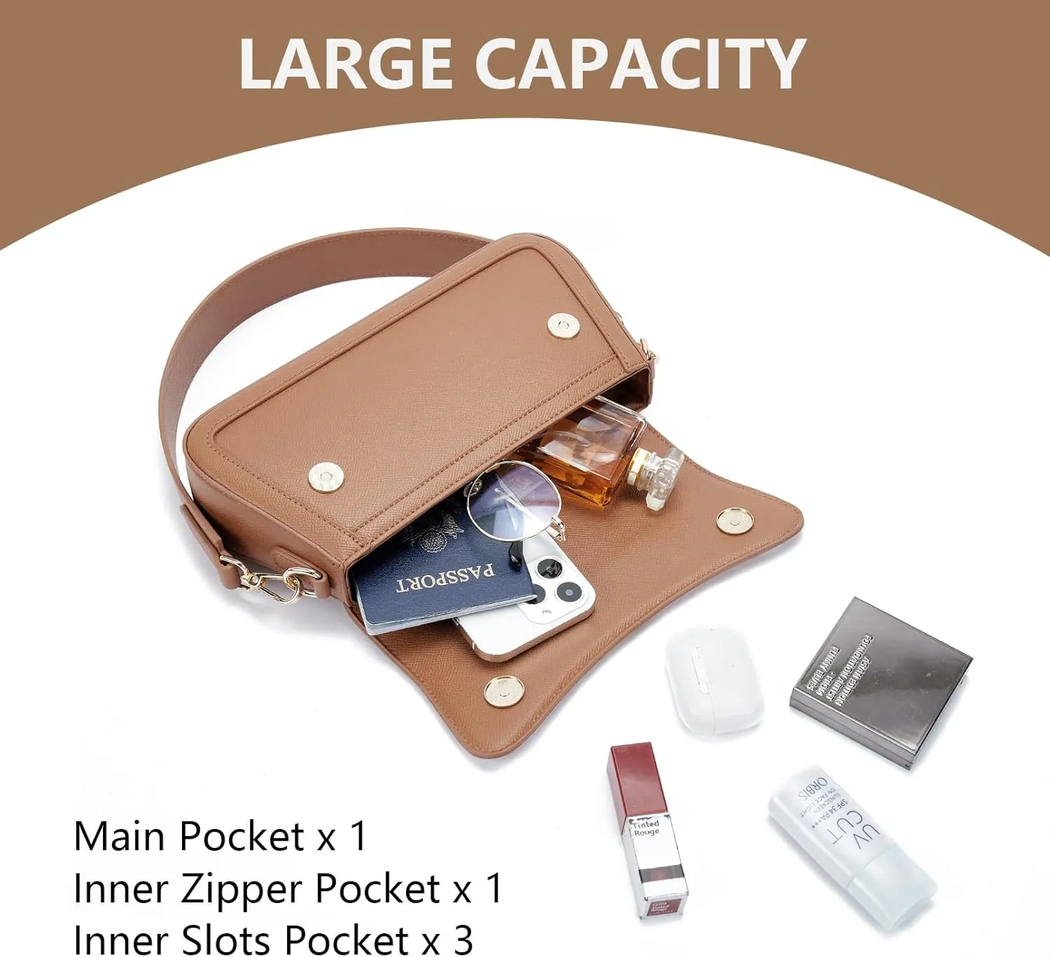 Telena Shoulder Bag for Women Vegan Leather Women's Shoulder Purses Handbags with 2 Removable Strap Crossbody Bag Purses