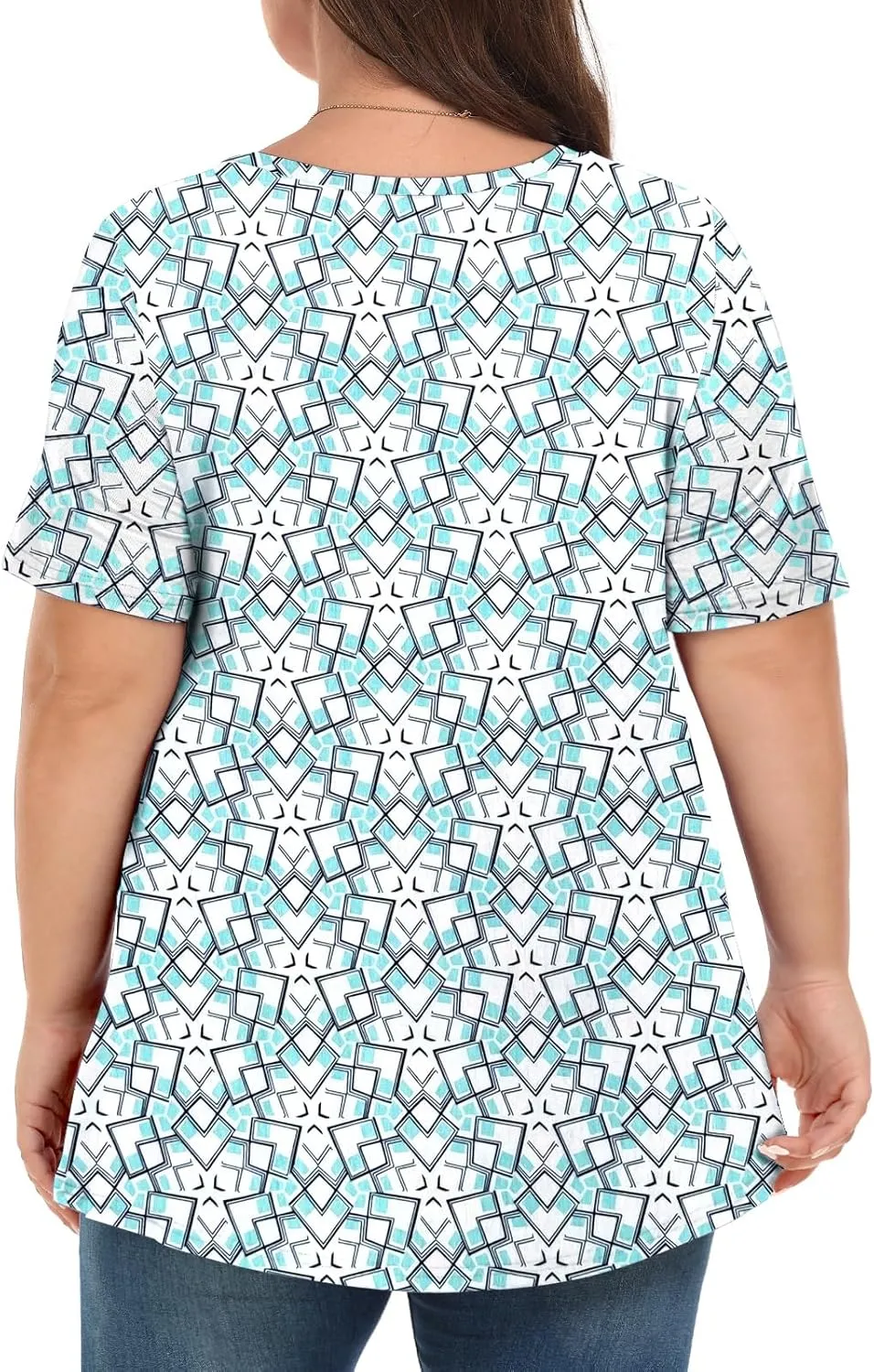 Tencede Womens Plus Size Tops Short Sleeve Tunic Shirts V Neck Summer Floral Loose Fit Blouse XL-5X