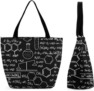 The Calculation Formula of Chemistry Women's Tote Bag Lightweight Shoulder Bag Shopping Zippered Handbag for Work Travel