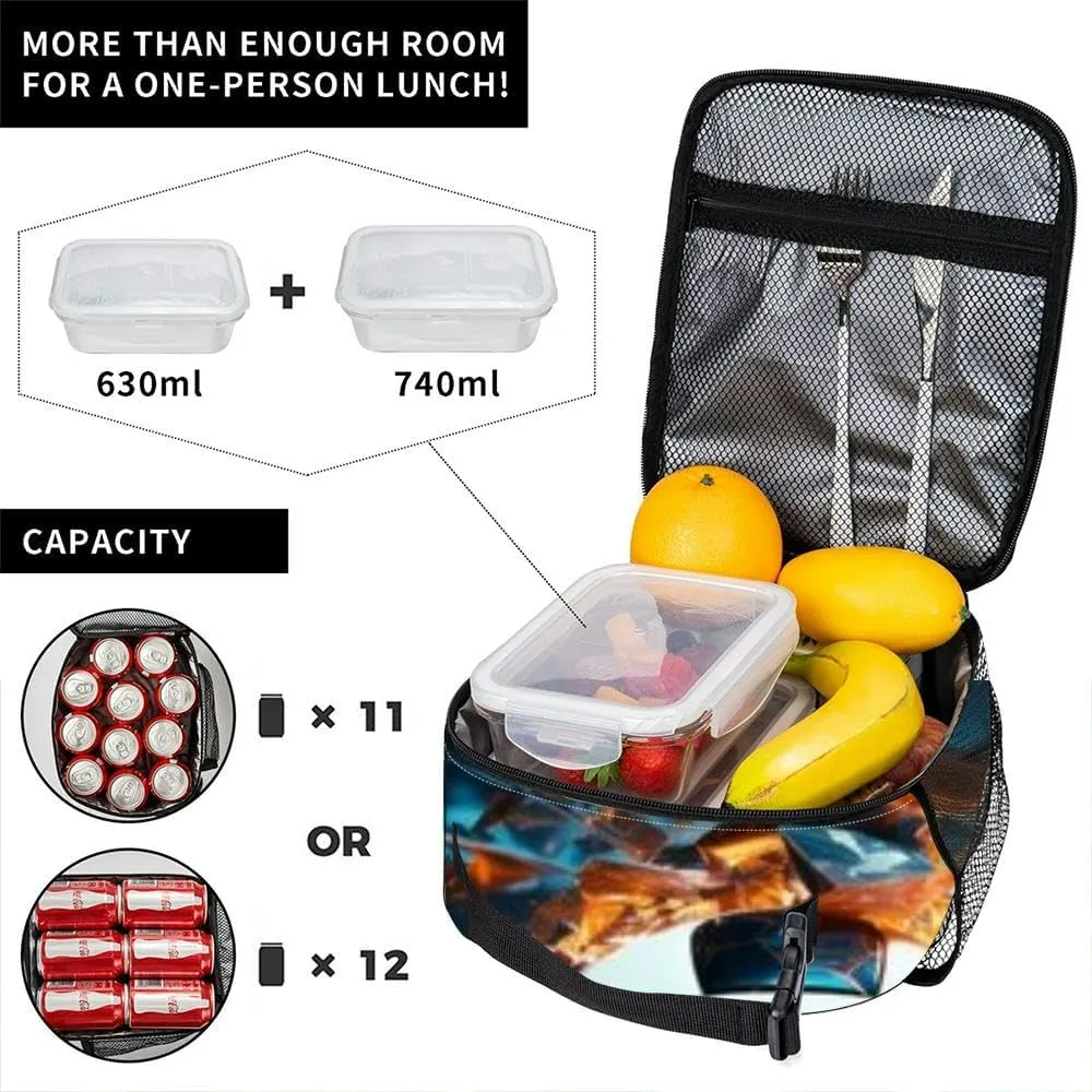 The impact sports the realm illustrated by a soccer ball crashing Insulated Iunch Bag for Men Woman Large Portable Waterproof Reusable Thermal Lunch Box with Pockets for Work Travel Picnic