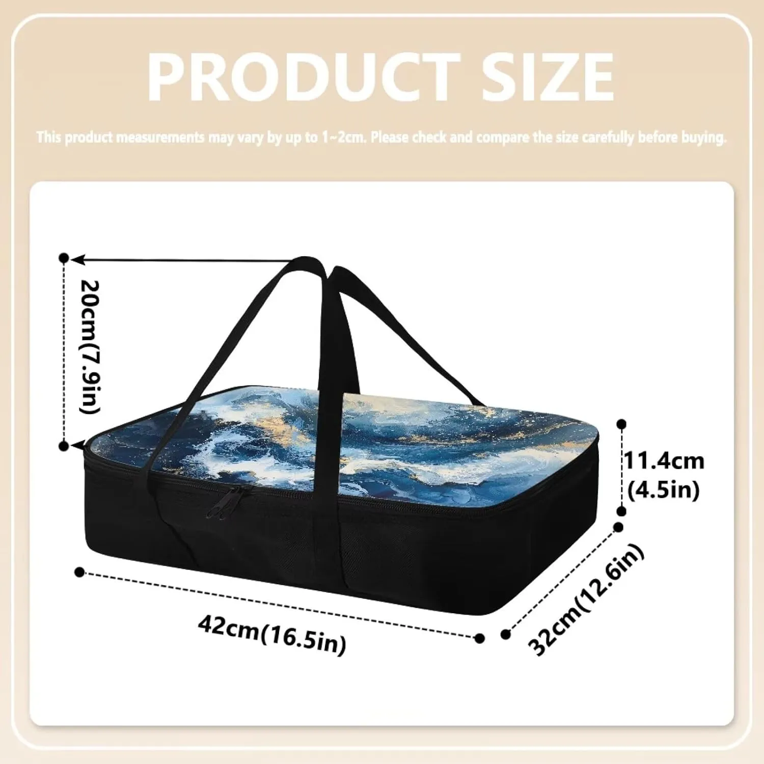 Thermal Casserole Carrier for Hot or Cold Food Portable Baking Dish Holder Easy to Clean Lunch Bag for Cookout Potluck Travel Party, Fits 9" x 13" Baking Dish, Blue Golden Marble