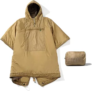 Thermal Poncho Cloak Cape, Camp Sleeping Bag with Stuff Compression Sack , Warmth Small Quilt Blanket Water-resisitant Sleeping Bag with Hat for Backpacking Hiking Hunting Fishing Military Outdoor
