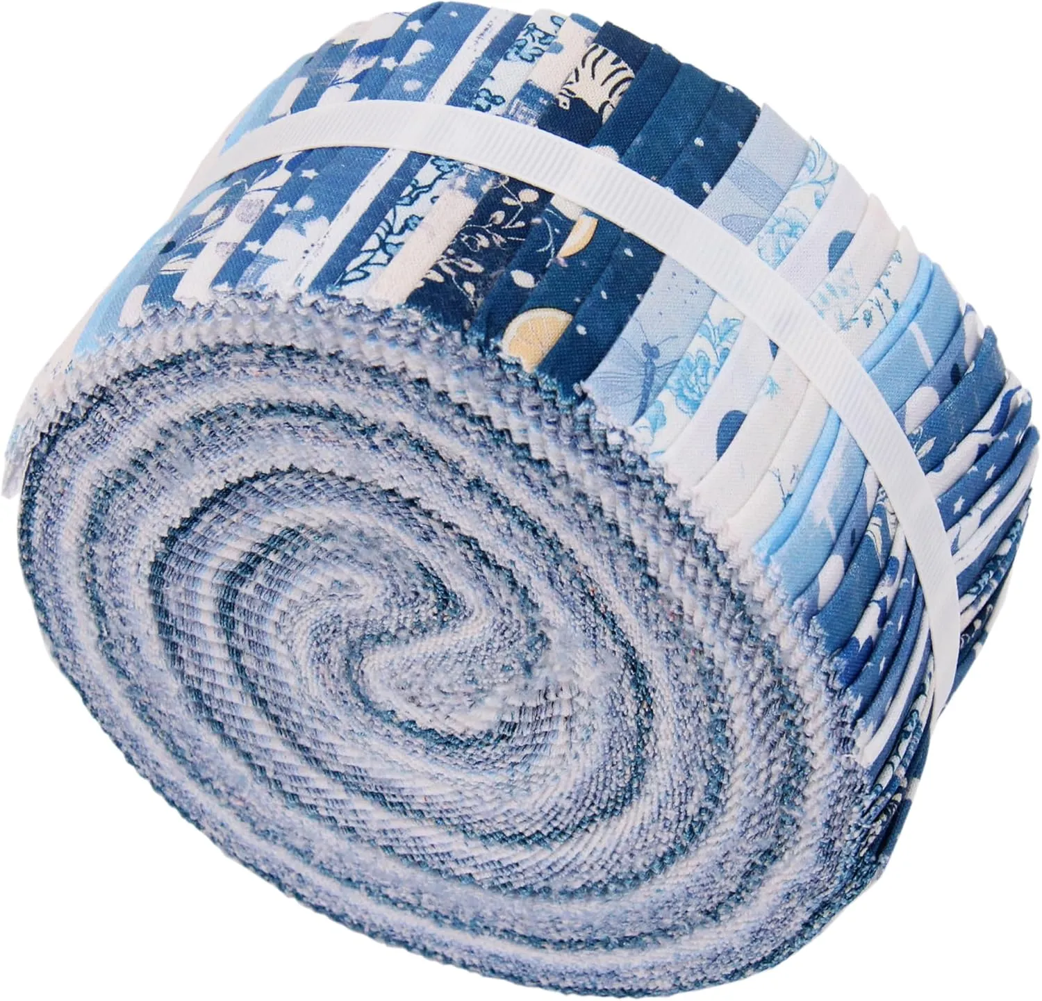 ThreadArt Exclusive Prints Jelly Roll Fabric Strips for Quilting, Crafting, and Sewing, 40 Precut Fabric Strips in Blue Prints, Premium Cotton for Quilts, Crafts, Rugs, Blankets, Clothing and More