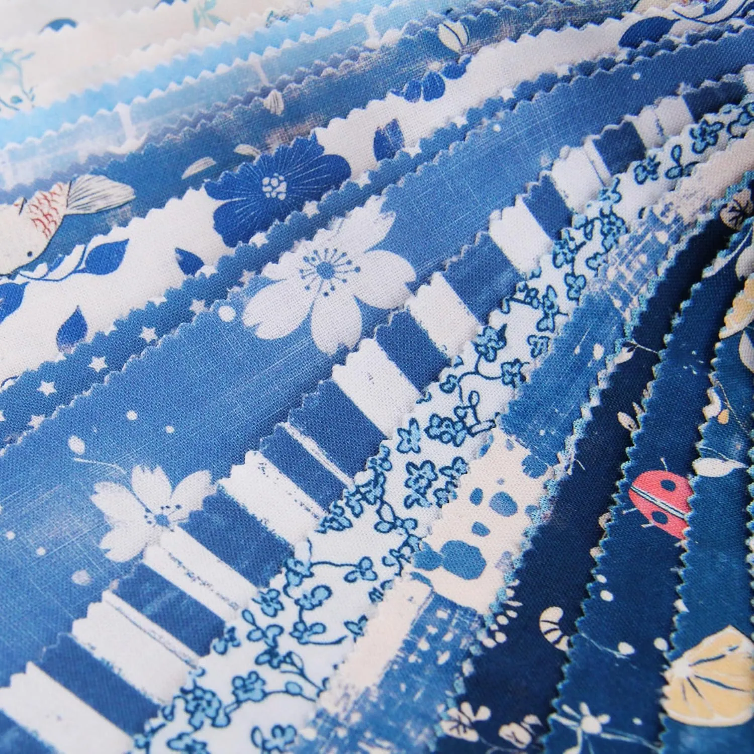 ThreadArt Exclusive Prints Jelly Roll Fabric Strips for Quilting, Crafting, and Sewing, 40 Precut Fabric Strips in Blue Prints, Premium Cotton for Quilts, Crafts, Rugs, Blankets, Clothing and More