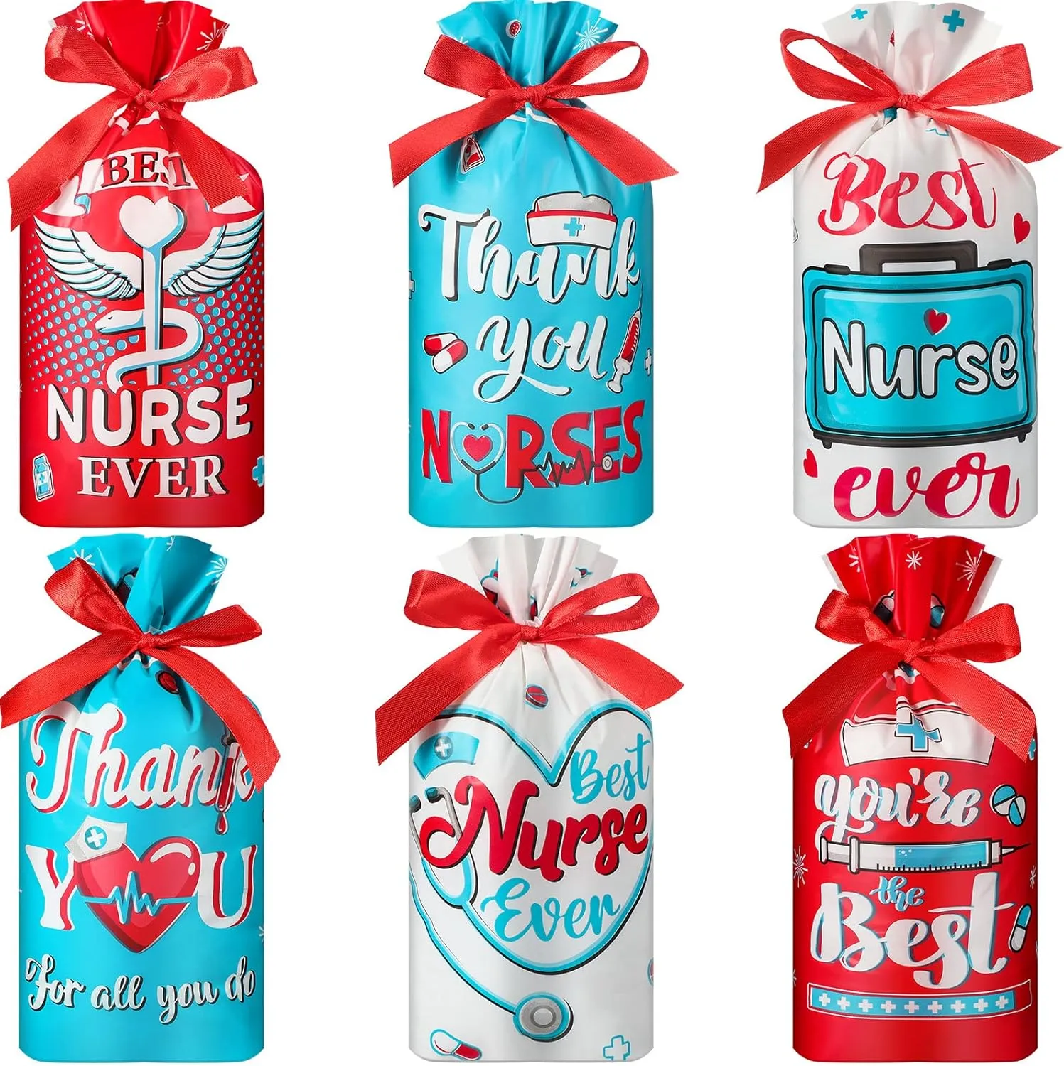 Tiamon 60 Pcs Nurses Week Gift Bags Thank You Nurse Goodie Bags Nursing Candy Favor Bags Nurse Plastic Gift Bags National Nurse Day Treat Bags Thanks Nurse Party Supply National Nurse Day