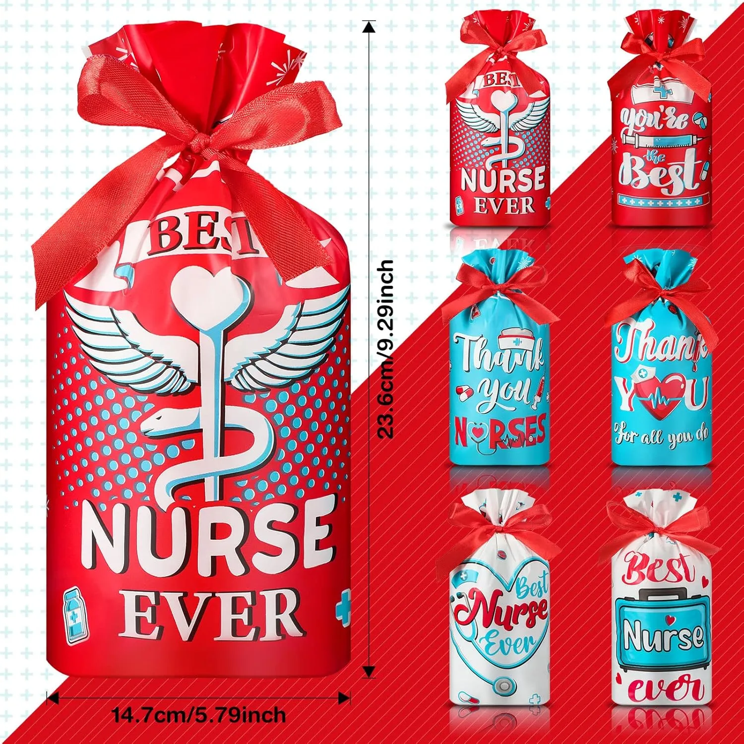 Tiamon 60 Pcs Nurses Week Gift Bags Thank You Nurse Goodie Bags Nursing Candy Favor Bags Nurse Plastic Gift Bags National Nurse Day Treat Bags Thanks Nurse Party Supply National Nurse Day
