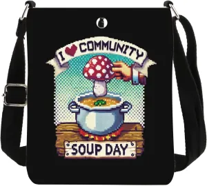 TIIMG I Love Community Soup Day Gift Pixel Game Valley Cooking Gift Mushroom Soup Lover Crossbody Bag