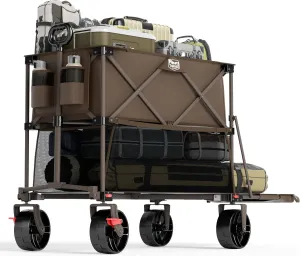 TIMBER RIDGE 400L Large Capacity Folding Double Decker Wagon with Brakes, 54" Extra Long Extender Wagon Cart, 450lbs Heavy Duty Collapsible Cart, All-Terrain Big Wheels for Camping, Sports, Shopping