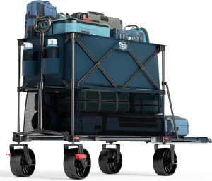 TIMBER RIDGE 400L Large Capacity Folding Double Decker Wagon with Brakes, 54" Extra Long Extender Wagon Cart, 450lbs Heavy Duty Collapsible Cart, All-Terrain Big Wheels for Camping, Sports, Shopping