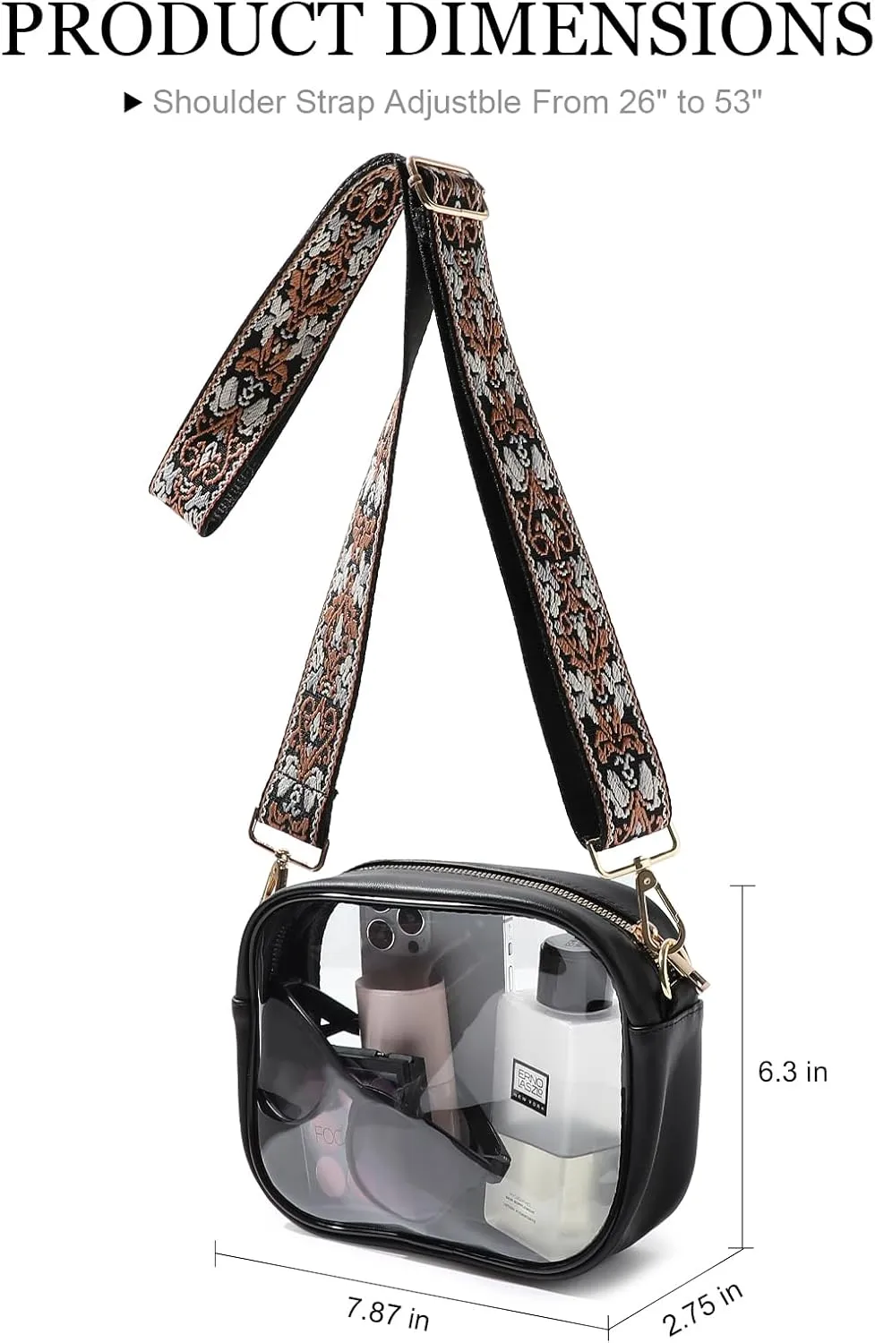 TOBVZOO Clear Bag Stadium Approved, Crossbody Transparent Bag for Concerts Sports Events, Purses for Men & Women