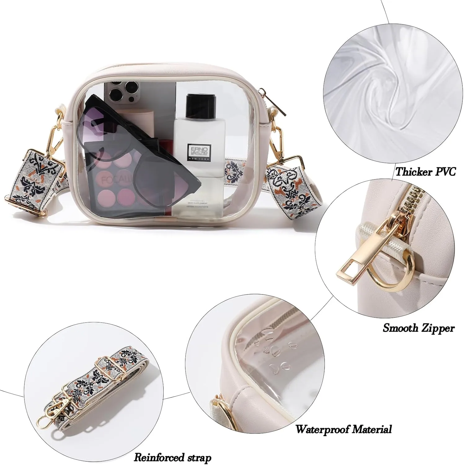TOBVZOO Clear Bag Stadium Approved, Crossbody Transparent Bag for Concerts Sports Events, Purses for Men & Women