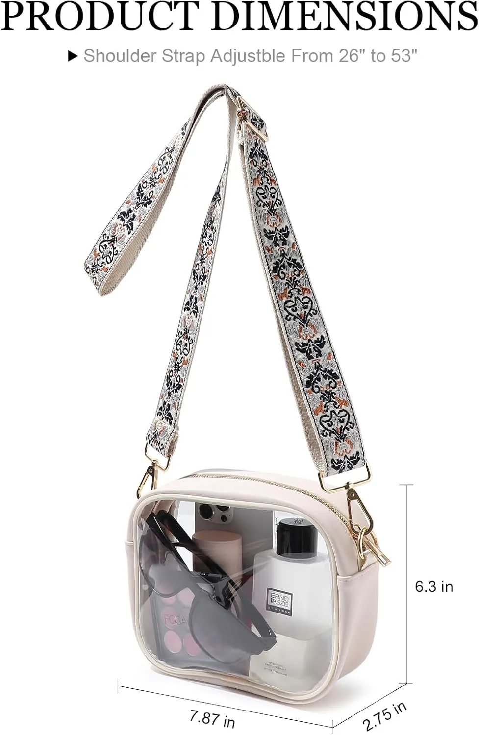 TOBVZOO Clear Bag Stadium Approved, Crossbody Transparent Bag for Concerts Sports Events, Purses for Men & Women