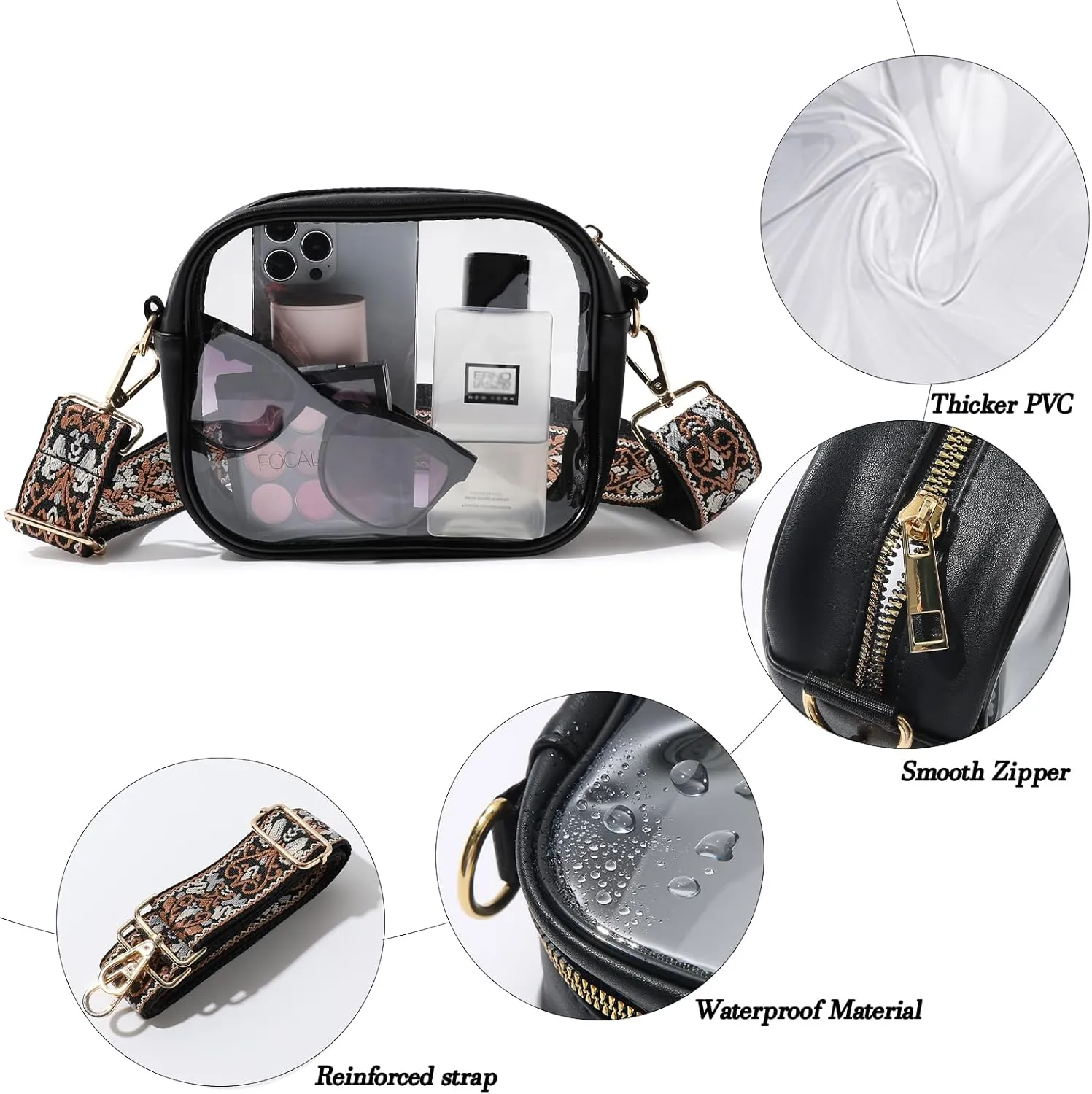 TOBVZOO Clear Bag Stadium Approved, Crossbody Transparent Bag for Concerts Sports Events, Purses for Men & Women