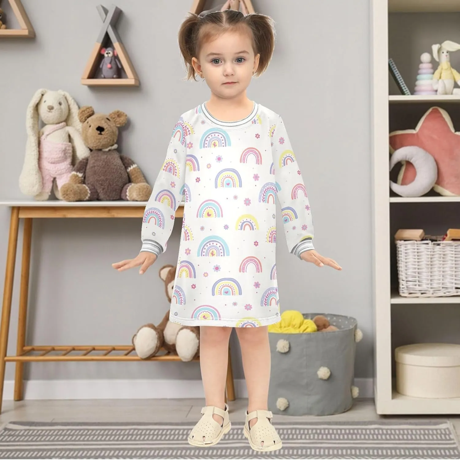 Toddler Girl Long Sleeve Dress Casual Dresses Kids Fall Winter Clothe 2-8 Years