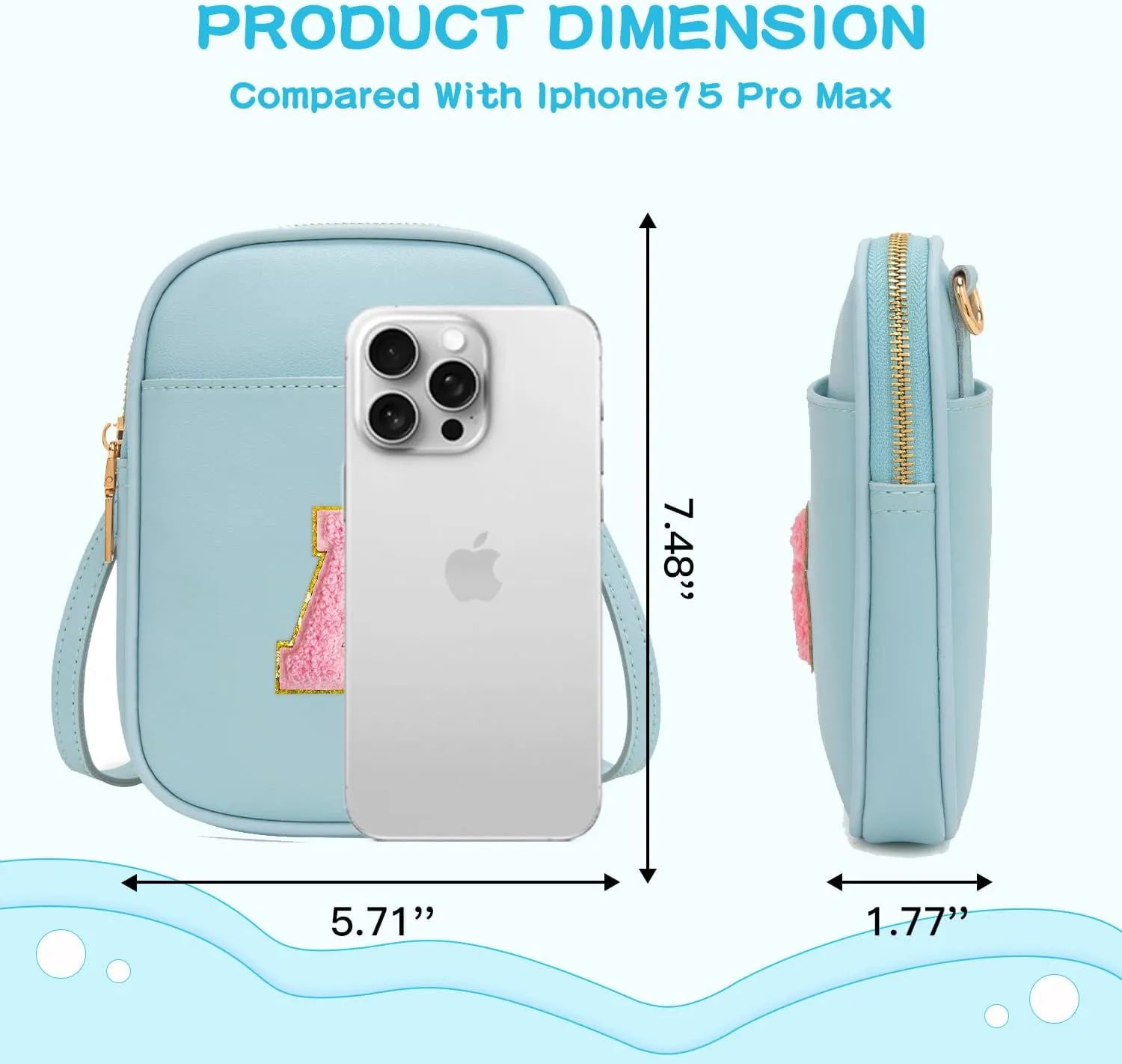 Toddler Purse Initial Crossbody Bags for Girls 3 Pockets PU Leather Cross Body Bag Crossbody Purse Handbag Personalized Preppy Teen Girl Gifts Trendy Stuff (Icing Blue A)