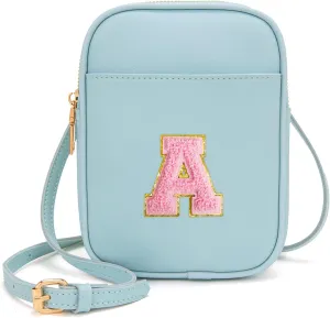 Toddler Purse Initial Crossbody Bags for Girls 3 Pockets PU Leather Cross Body Bag Crossbody Purse Handbag Personalized Preppy Teen Girl Gifts Trendy Stuff (Icing Blue A)