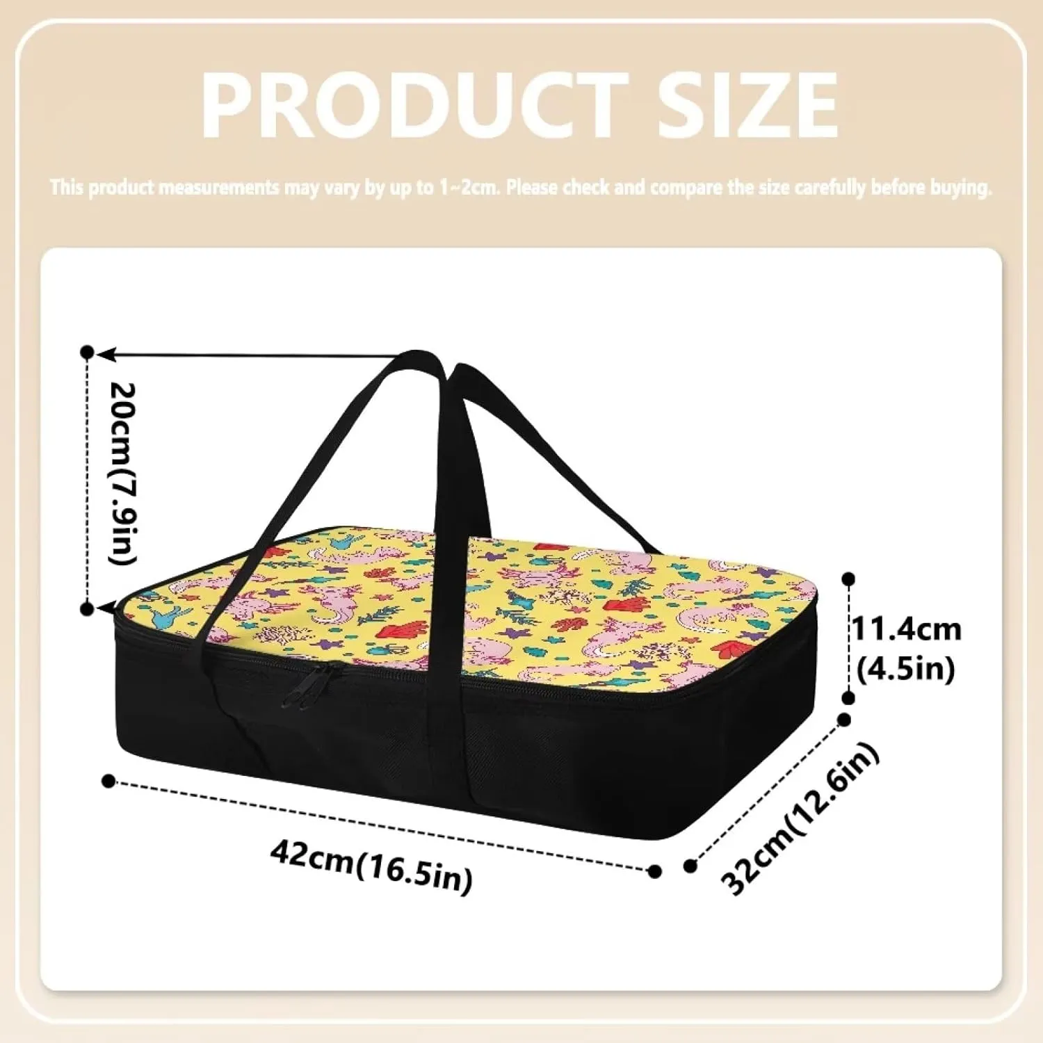TODIYADDU Axolotl Coral Casserole Carrier for Women Novelty Food Warmer Container with Carrying Strap Trendy Food Carrying Bag for Picnic Potluck Party Portable Lasagna Holder Lunch Bag Nice Gifts