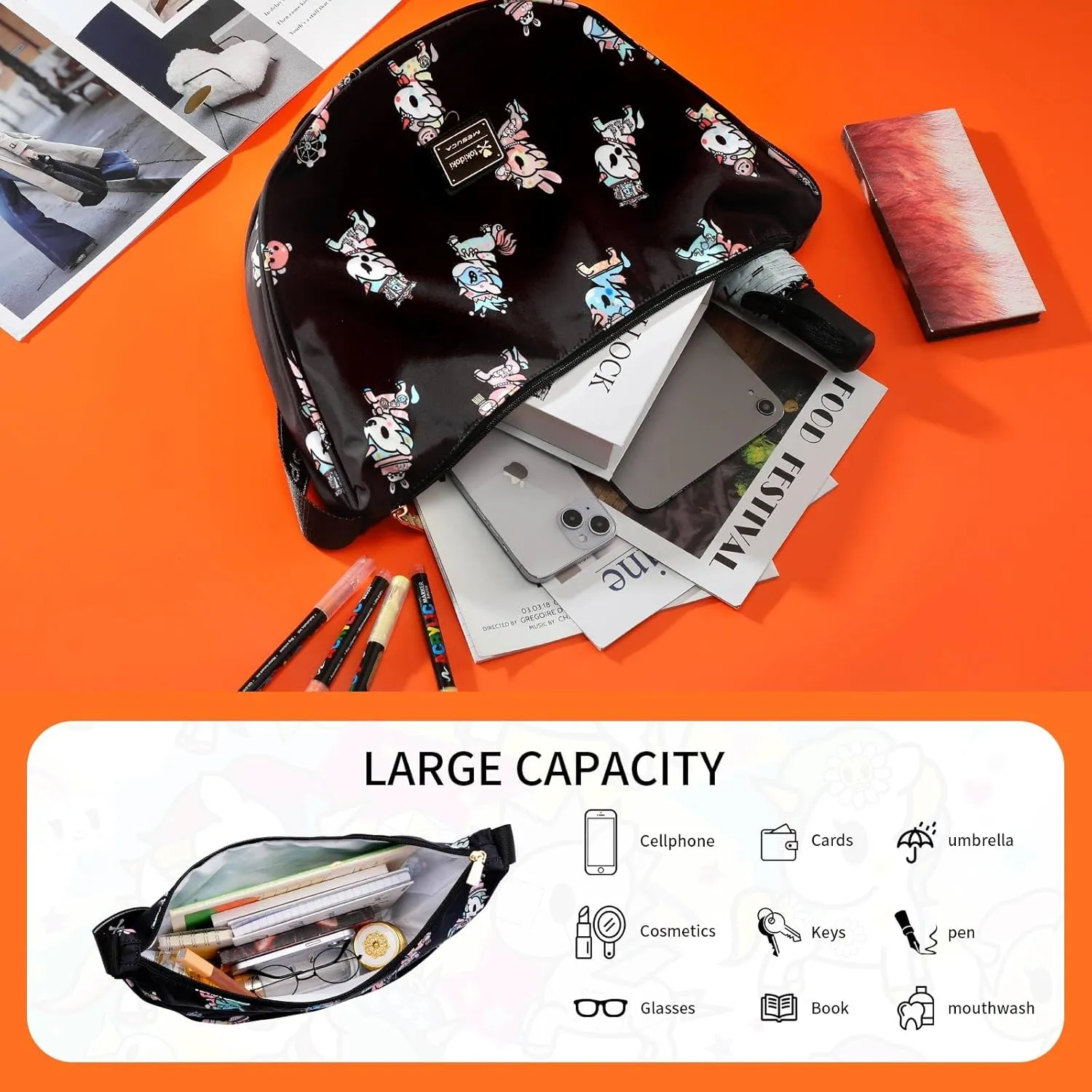 Tokidoki Shoulder Bag Underarm Purses for Women, Cute Crossbody Purse Hobo Handbag with Adjustable Strap