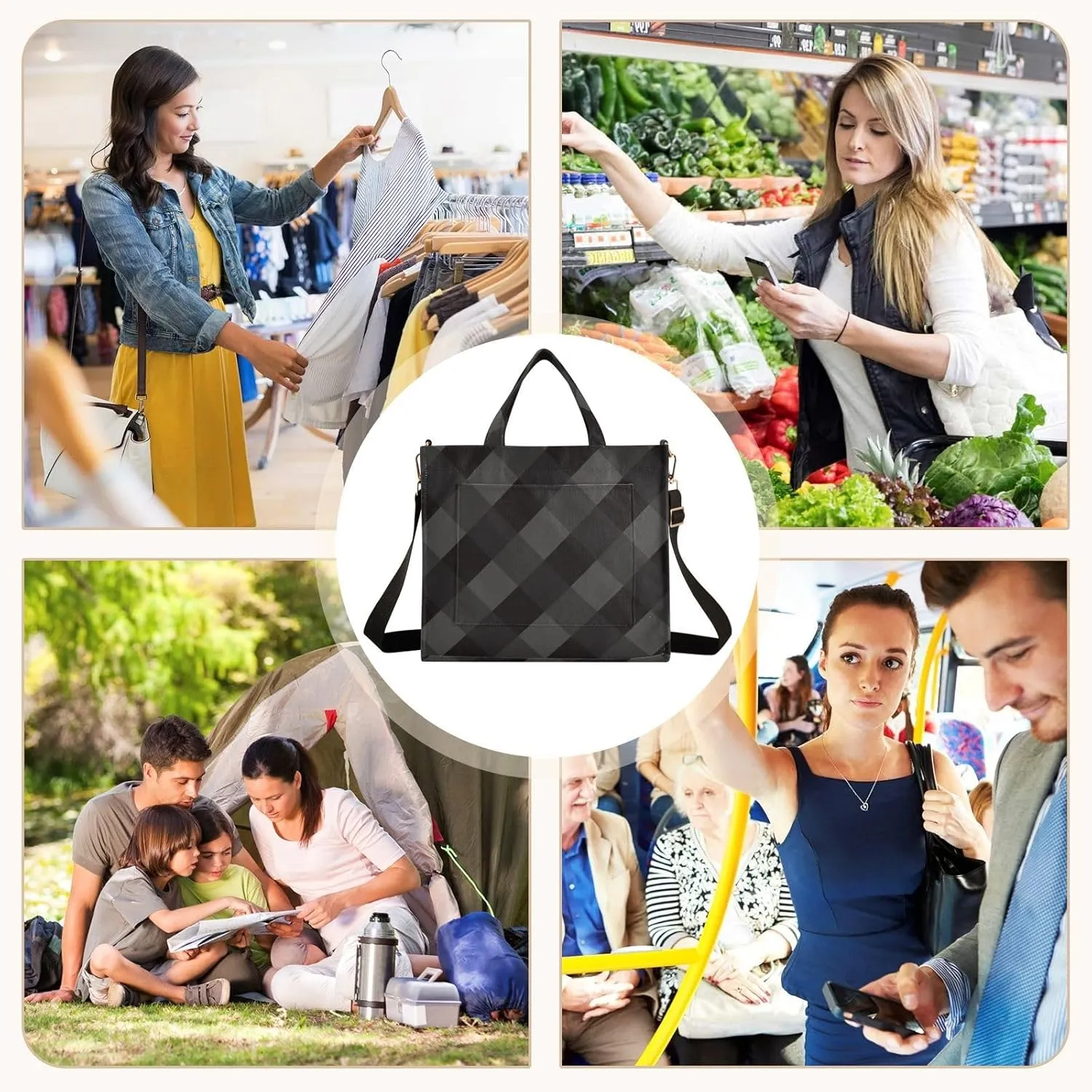 Tote Bag Aesthetic Tote Bag for Women Girl Corduroy Purse for Work Tote Handbag Crossbody Bag Checkered Plaid