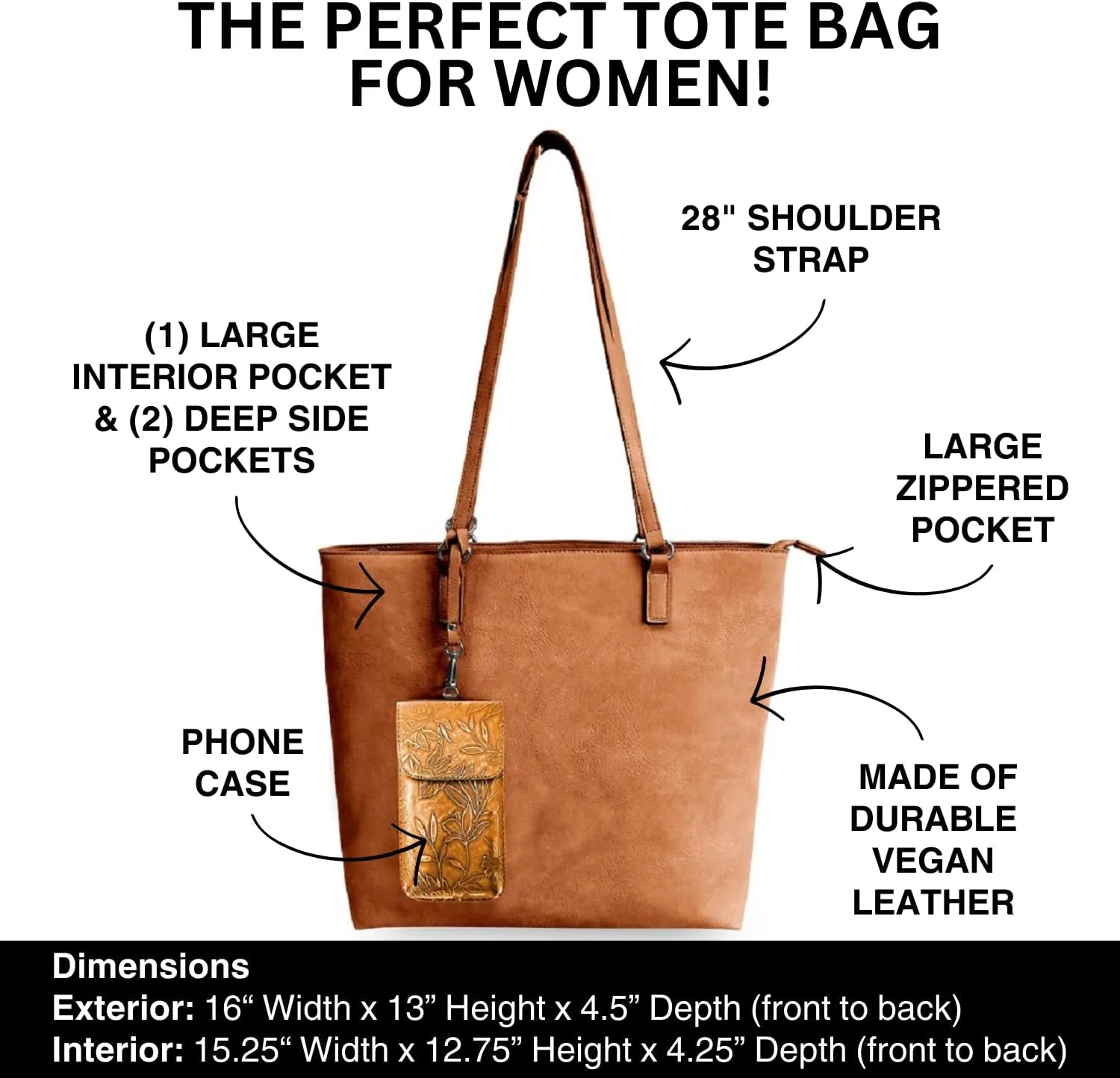 Tote Bag for Women & Phone Holder Combo - Touch Screen Women’s Crossbody Bag - Phone Bag (Techy Tote)