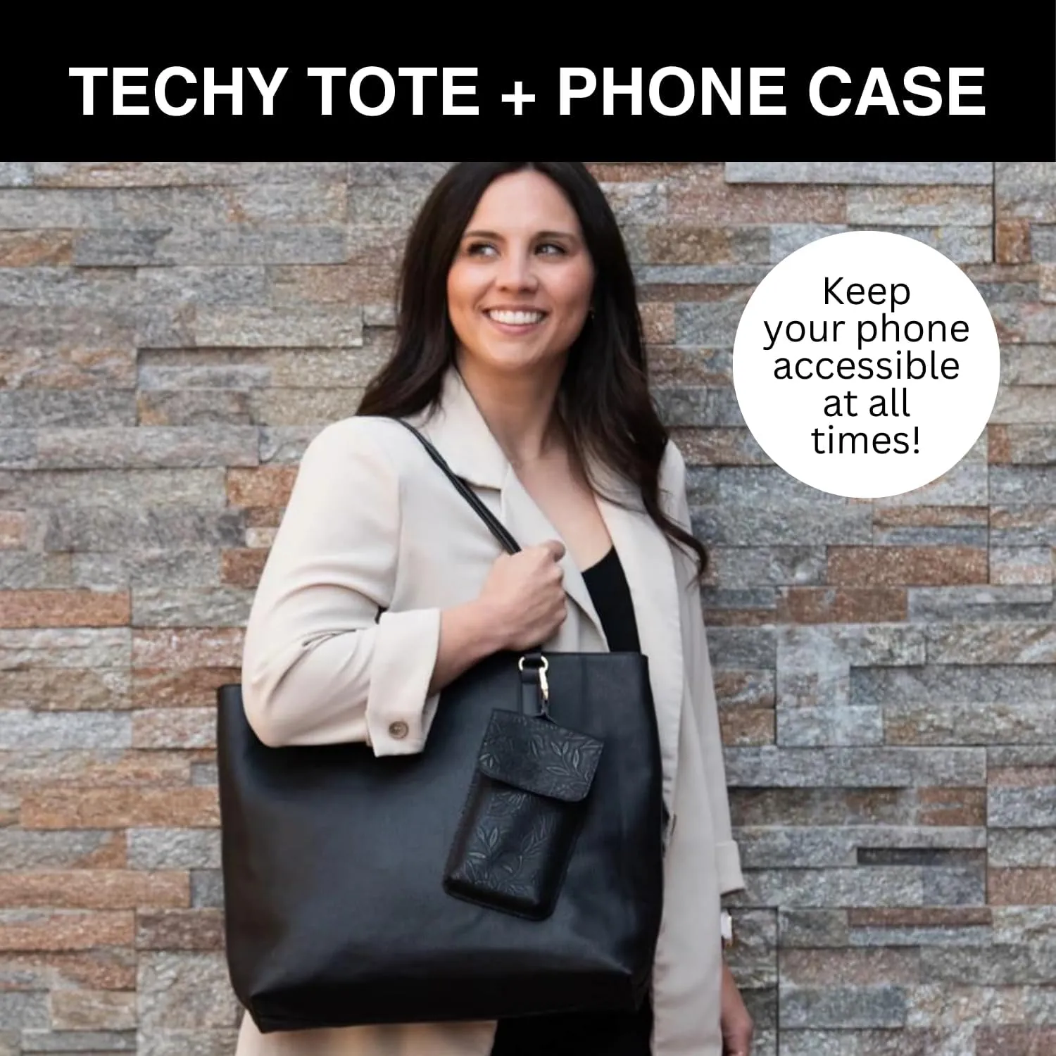 Tote Bag for Women & Phone Holder Combo - Touch Screen Women’s Crossbody Bag - Phone Bag (Techy Tote)