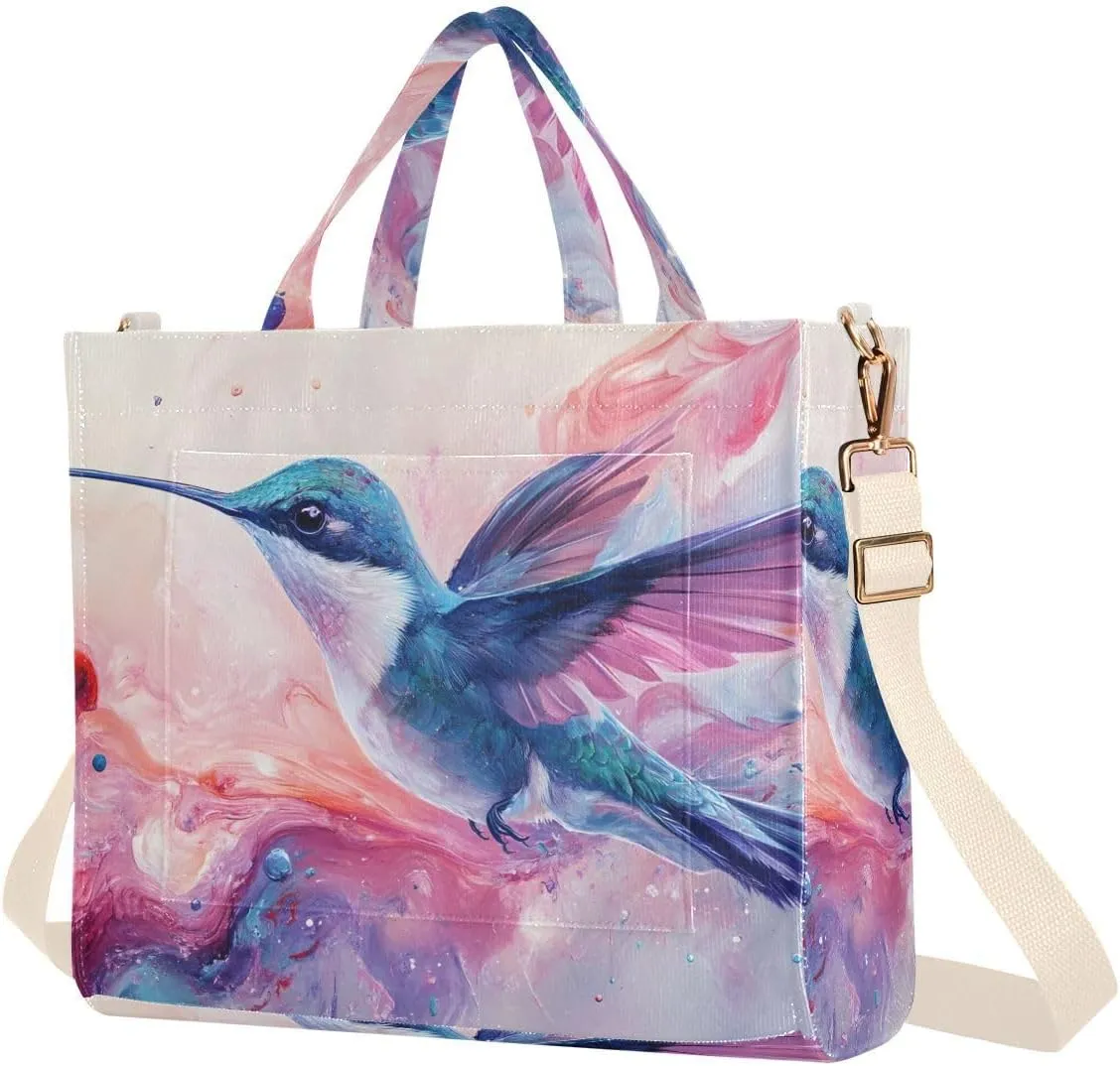 Tote Bag for Women Fluid Hummingbird Print, Corduroy Handbags Purses with Detachable Strap Size Small