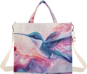 Tote Bag for Women Fluid Hummingbird Print, Corduroy Handbags Purses with Detachable Strap Size Small