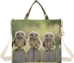 Tote Bag for Women Owls on Fence Print, Corduroy Handbag Purses with Detachable Strap Size Small