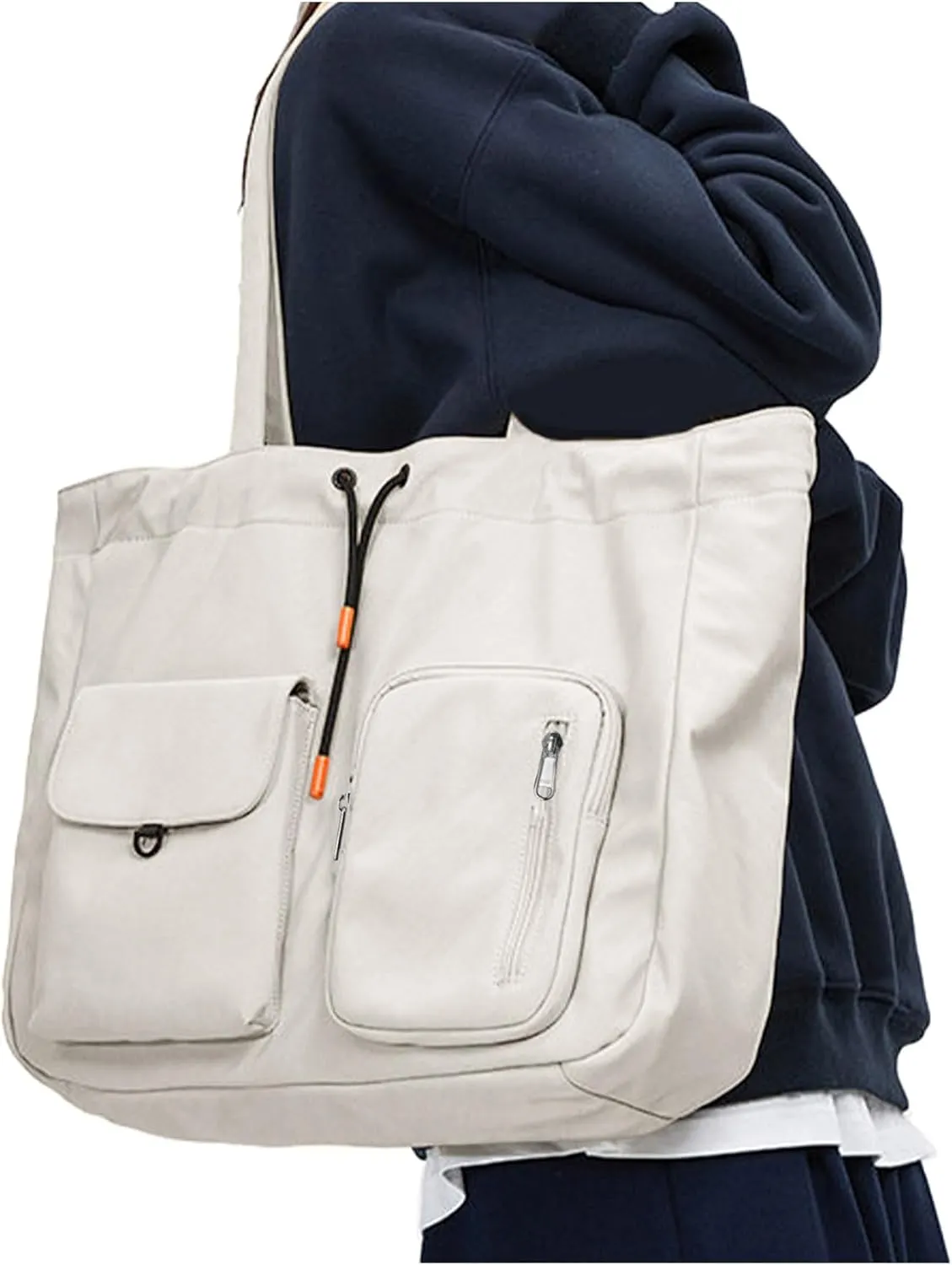 Tote Bags for Women with Toiletry Bag Sets Carry on bag Handbag Waterproof Casual Travel Beach Bag Crossbody Bag for Gym Work Travel Shopping Off White