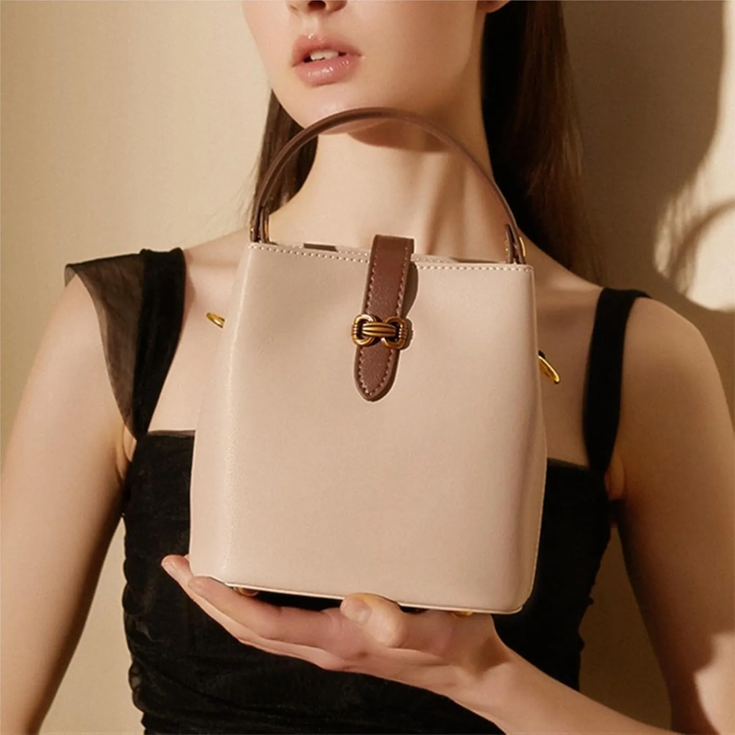 Tote Bags For Women's Bag Crossbody Bucket Bag Popular Genuine Leather Summer Handbag Big(Rice White)