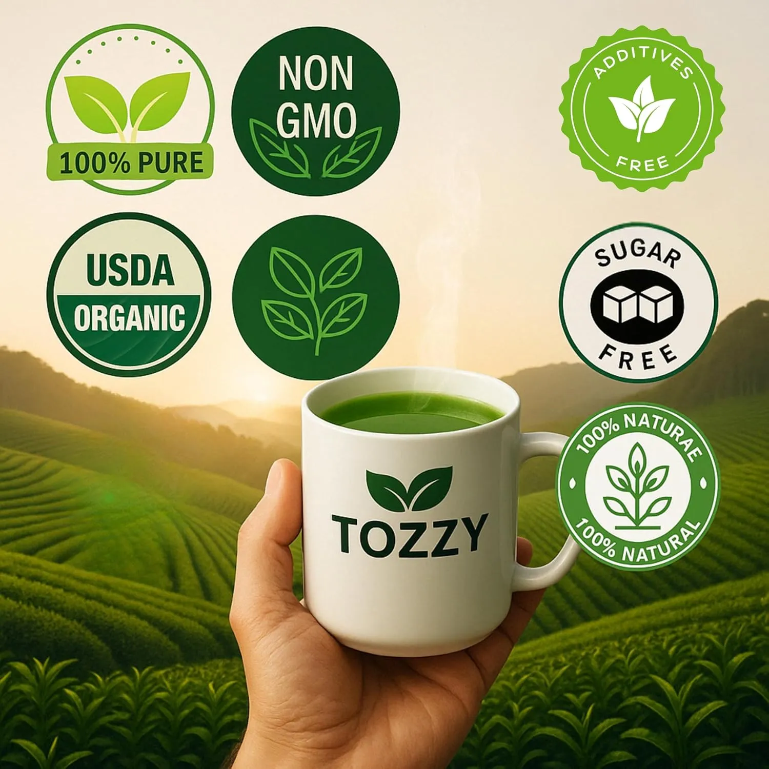Tozzy Organic Matcha Green Tea - 100 Count | Pyramid Tea Bags (Plant-Based & Eco-conscious) | Ceremonial Matcha   Whole Leaf Sencha | Pure Ingredients