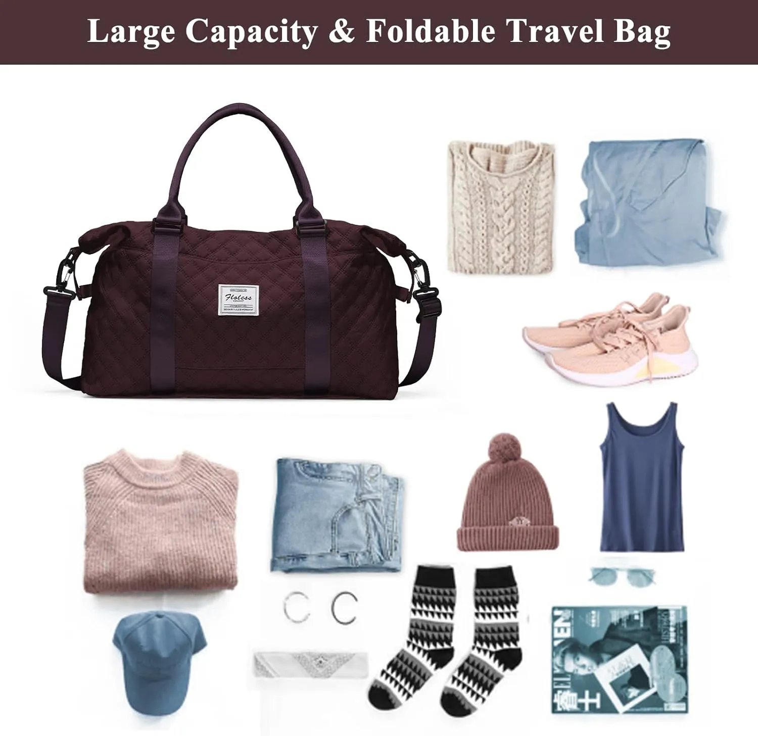 Travel Bag for Women, Overnight Duffel Weekender Bag with Toiletry Bag,Gym Bag with Wet Pocket,Personal Item Carry On Bag