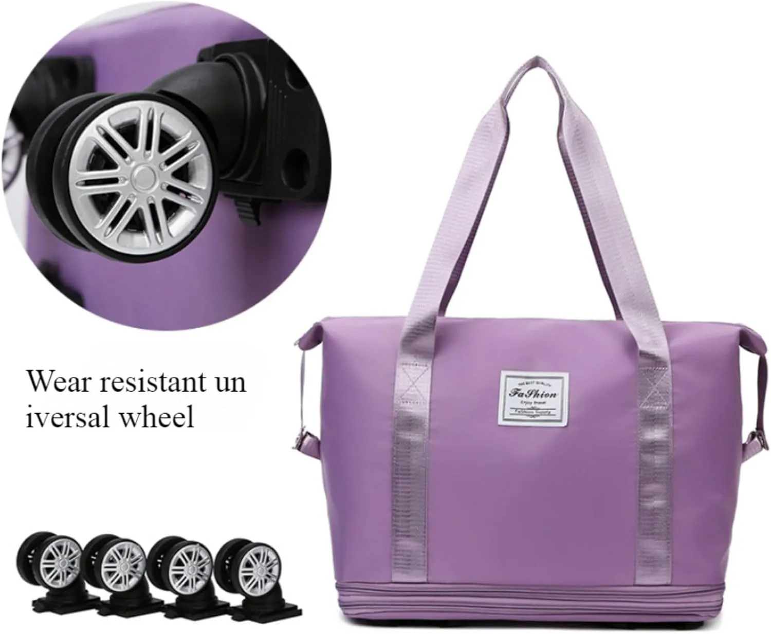 Travel Bag with Wheels, 2025 New Large Capacity Travel Bag - Universal Wheel Removable (Black)