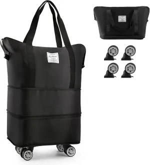 Travel Bag with Wheels and Handle, Expandable Foldable Duffle Bag with Detachable Rolling Wheels - Carry-on Duffel Bag - for Travel or the Gym