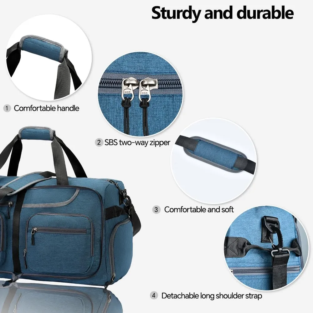 Travel Duffel Bag, 65L Foldable Travel Duffle Bag with Shoes Compartment and wet pocket, Waterproof & Tear Resistant