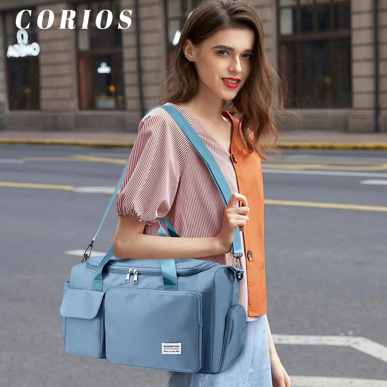 Travel Duffel Bag for Women and Men Sports Gym Tote Bag Foldable Weekender Overnight Bag Carry-on Bags with Shoes Compartment Lightweight Shoulder Bag for Travel Gym Sport Daily Use Blue