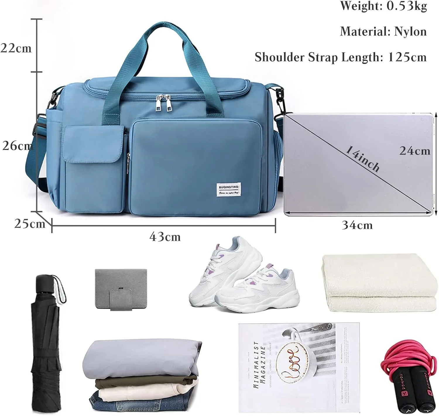 Travel Duffel Bag for Women and Men Sports Gym Tote Bag Foldable Weekender Overnight Bag Carry-on Bags with Shoes Compartment Lightweight Shoulder Bag for Travel Gym Sport Daily Use Blue