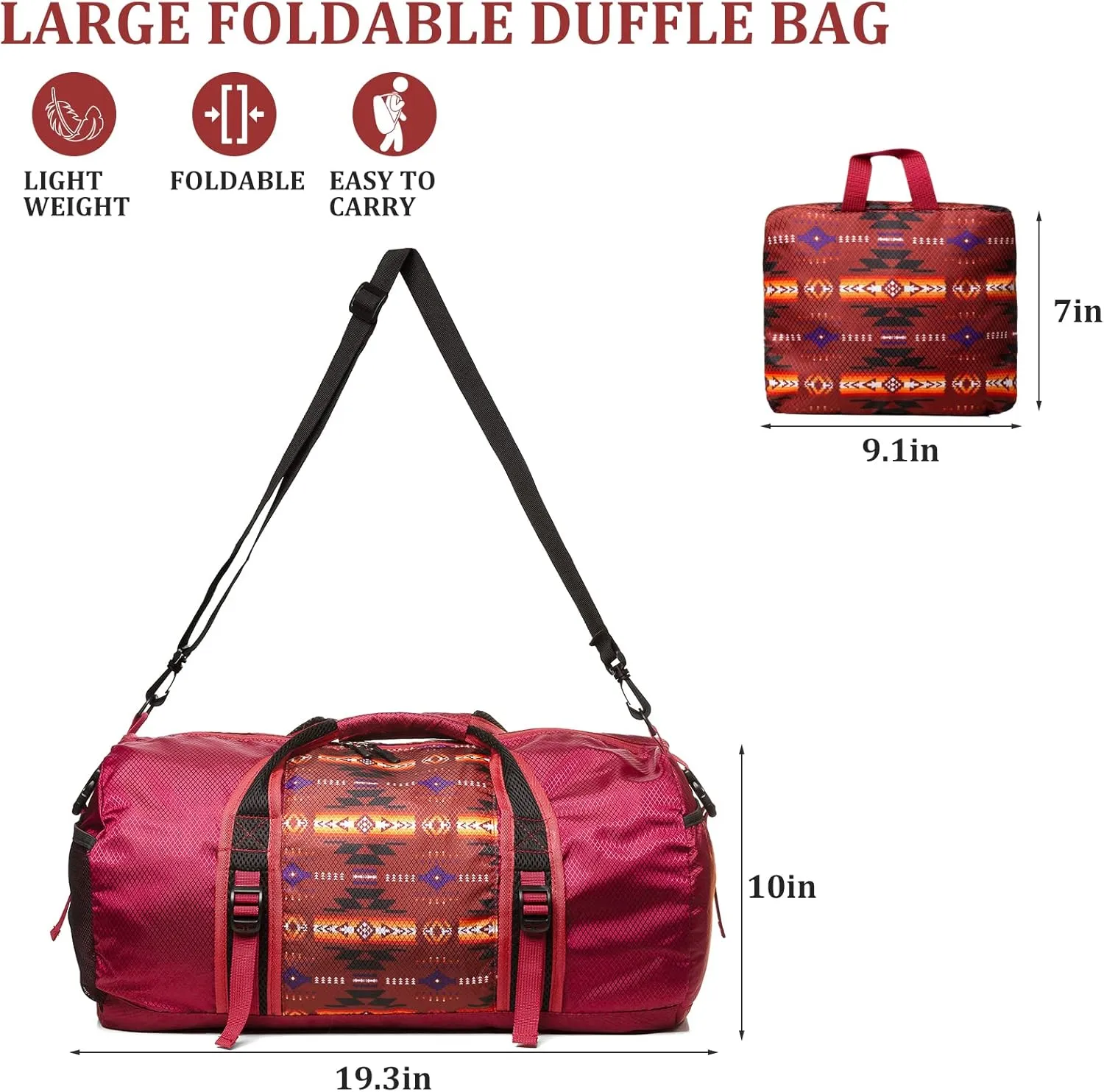 Travel Duffel Bag for Women Men, Lightweight Packable Duffle Bag for Gym, with Pocket and Adjustable Strap for Camping Travel Gear
