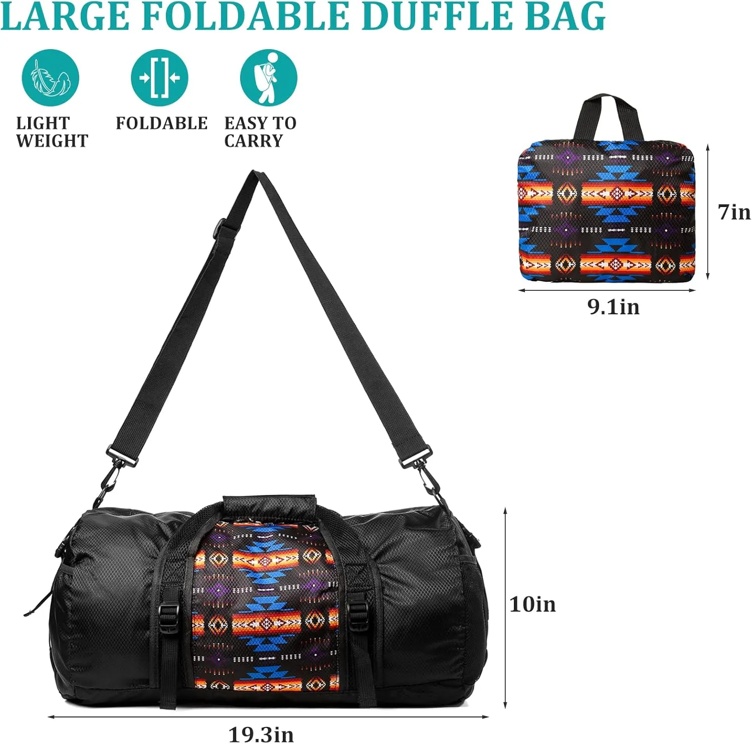 Travel Duffel Bag for Women Men, Lightweight Packable Duffle Bag for Gym, with Pocket and Adjustable Strap for Camping Travel Gear