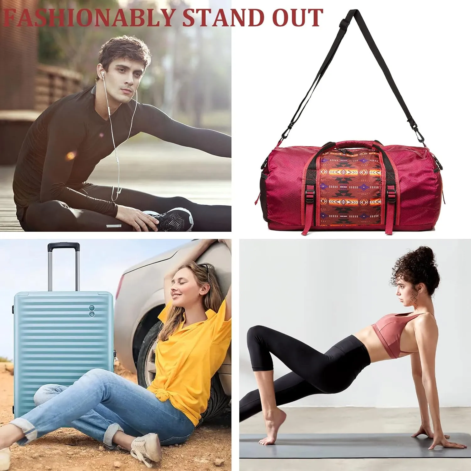 Travel Duffel Bag for Women Men, Lightweight Packable Duffle Bag for Gym, with Pocket and Adjustable Strap for Camping Travel Gear