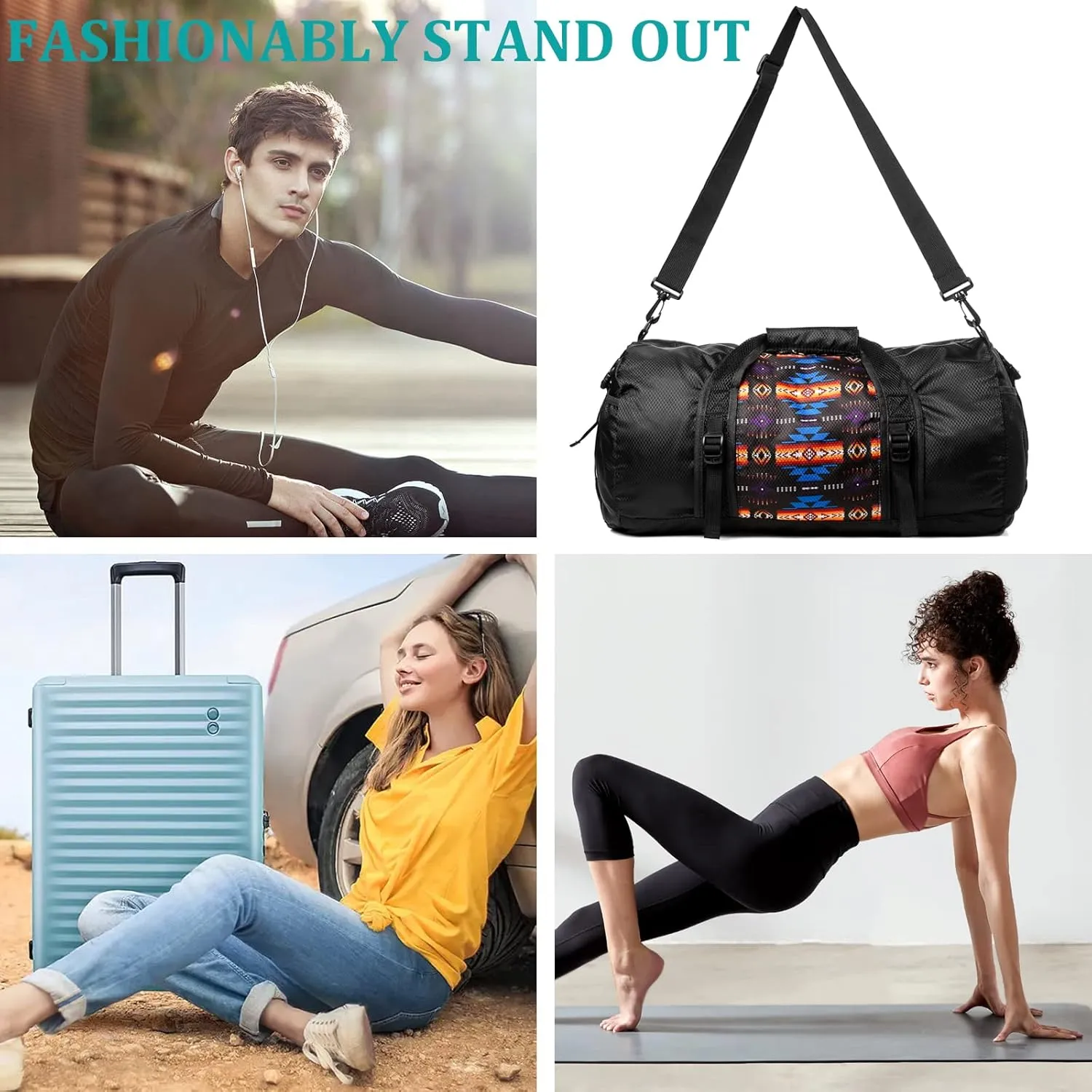 Travel Duffel Bag for Women Men, Lightweight Packable Duffle Bag for Gym, with Pocket and Adjustable Strap for Camping Travel Gear