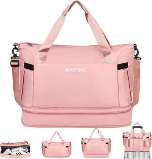 Travel Duffel Bag, Large Expandable Weekender Overnight Carry On Bag for Women, Gym Workout Bag, Mommy Hospital Bag for Labor and Delivery, Pink