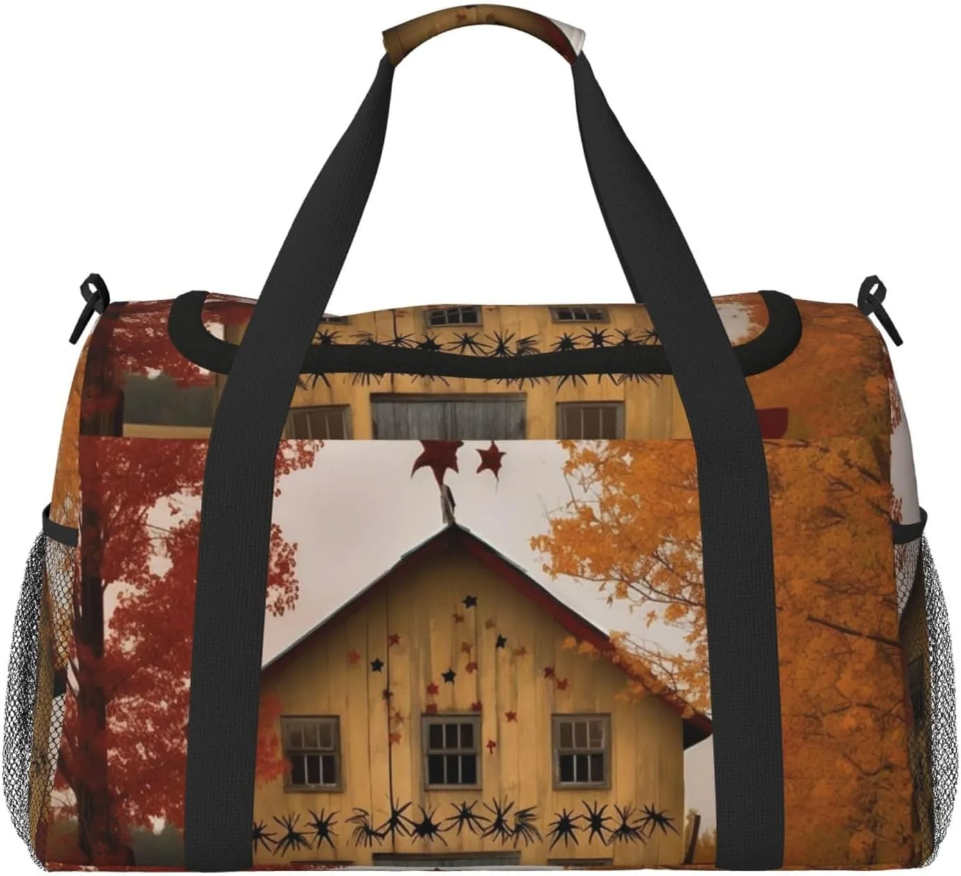 Travel Duffel Bag Lightweight Waterproof Carry On Tote Bag Foldable Weekender Overnight Bags Fall Country Barn Sport Gym Bag For Women Men