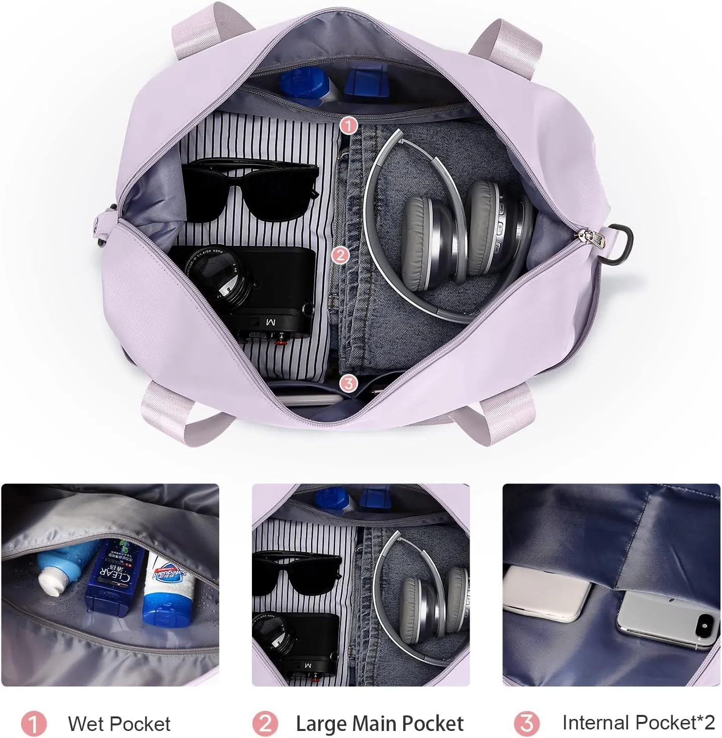 Travel Duffel Bag, Sports Tote Gym Bag, Shoulder Weekender Overnight Bag for Women