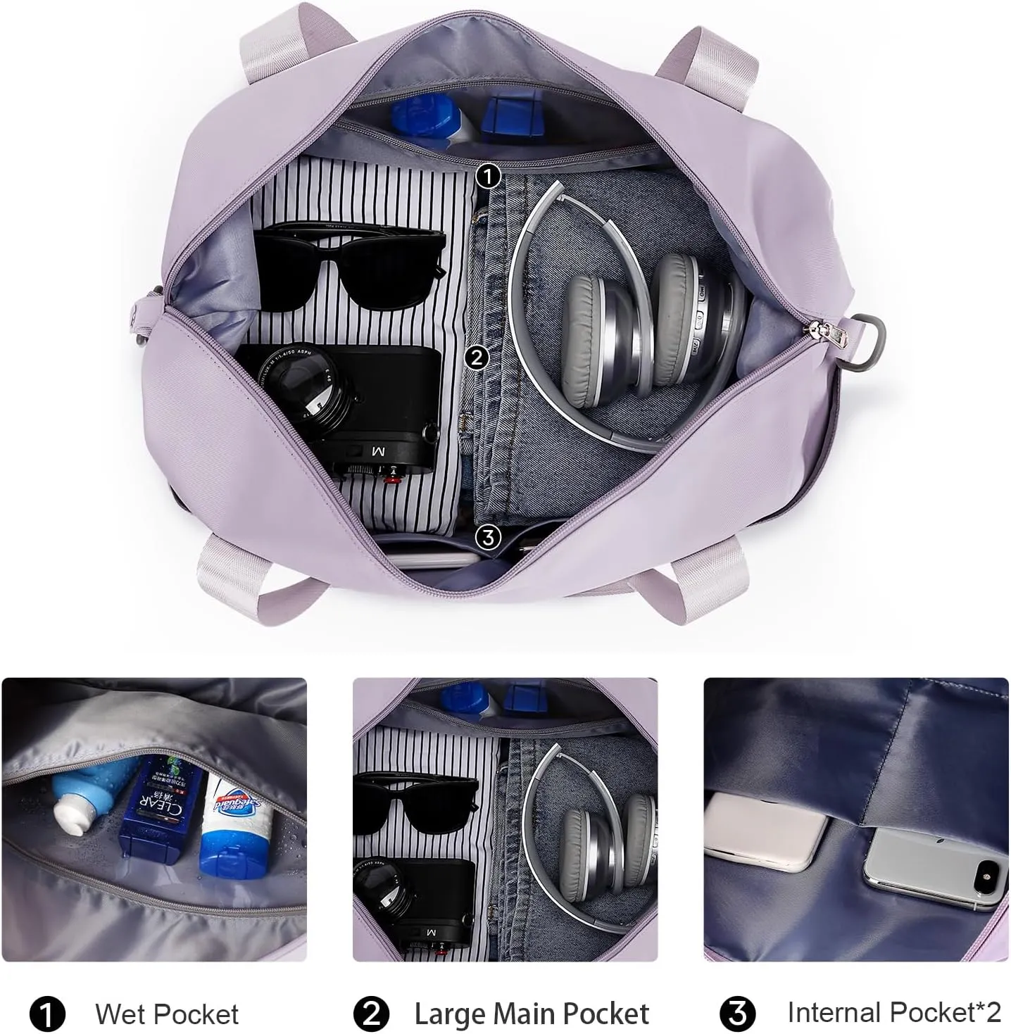 Travel Duffel Bag, Sports Tote Gym Bag, Shoulder Weekender Overnight Bag for Women