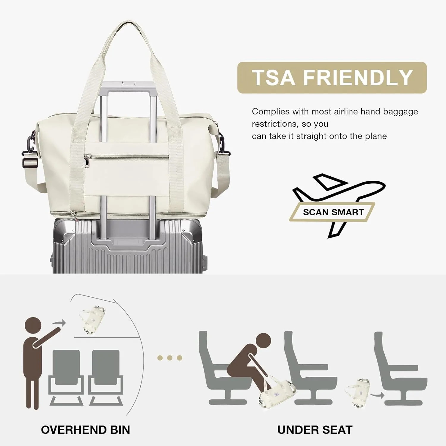 Travel Duffel Bag, Sports Tote Gym Bag, Shoulder Weekender Overnight Bag for Women