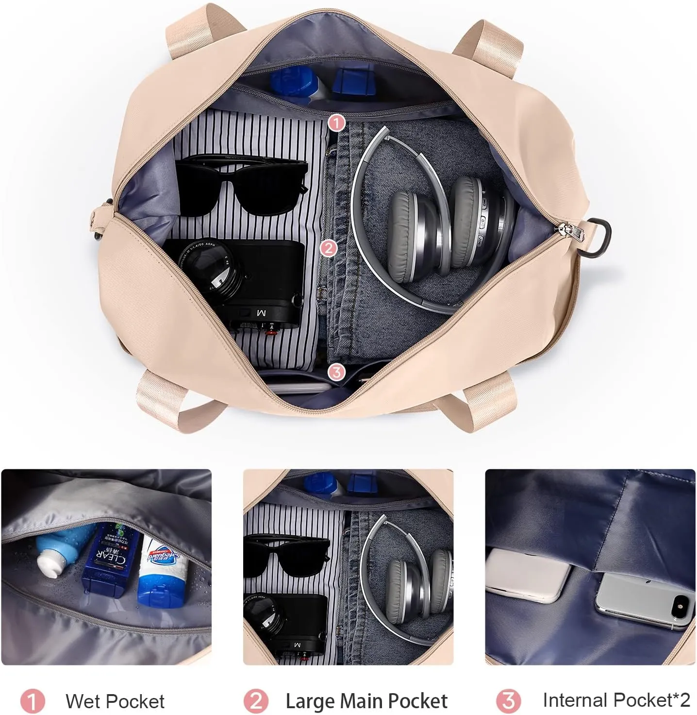 Travel Duffel Bag, Sports Tote Gym Bag, Shoulder Weekender Overnight Bag for Women
