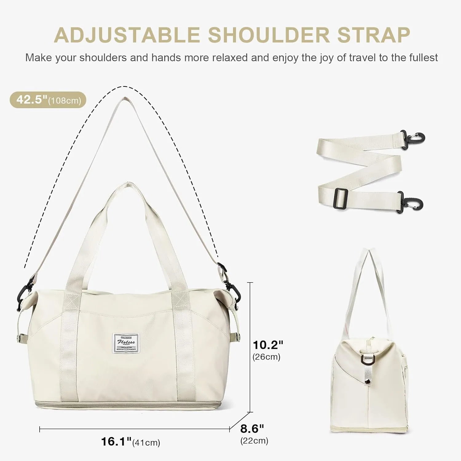 Travel Duffel Bag, Sports Tote Gym Bag, Shoulder Weekender Overnight Bag for Women